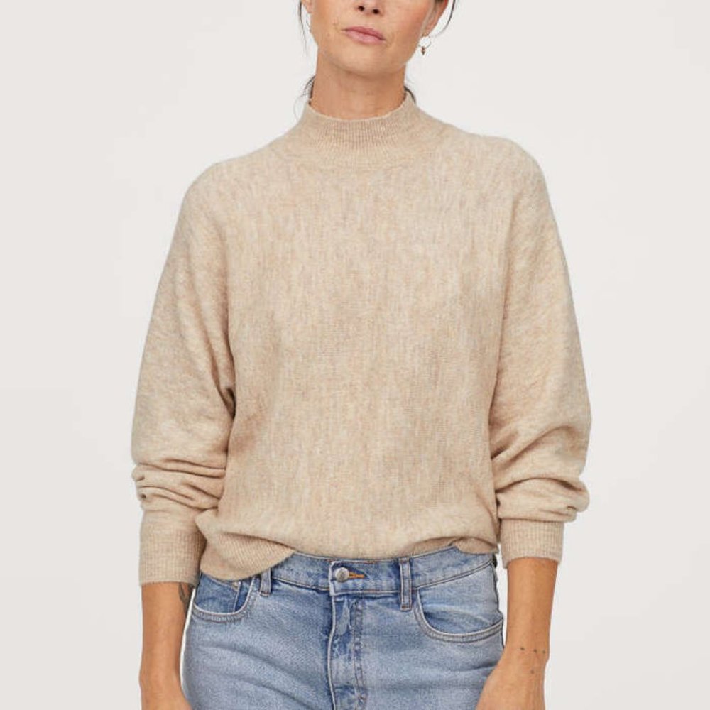 Karen scott mock neck zip beige sweater size petite small